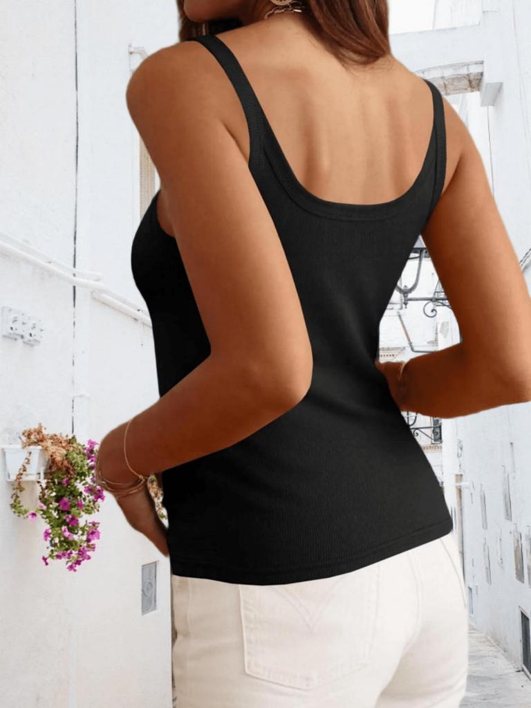 Women's Scoop Neck Ribbed Knit Tank Top Sleeveless Summer Camisole