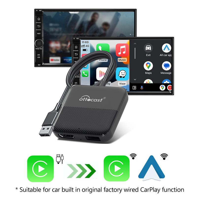 OTTOCAST Express Wireless CarPlay Android Auto Adapter for HDMI Multimedia Video Converter for TV Sticks TV Box Car TV Mate