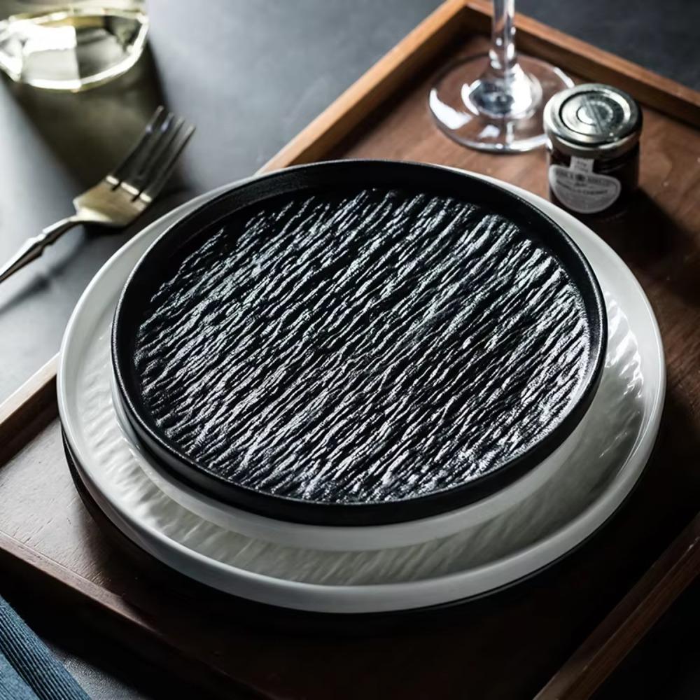 Round Steak Plate Stone Grain Dessert Dishes Plate Simple Fruit Salad Plate  Restaurant