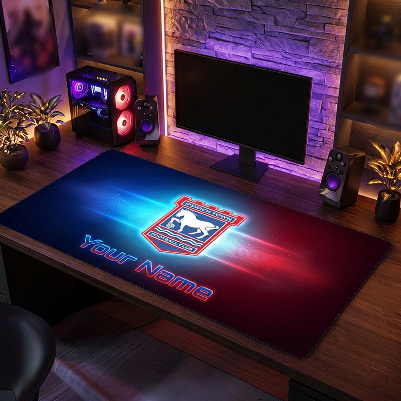 Ipswich Town Custom Large Mouse Pad, Personalized Name Text Print, Football Logo Non‑Slip Desk Mat Gaming Gift