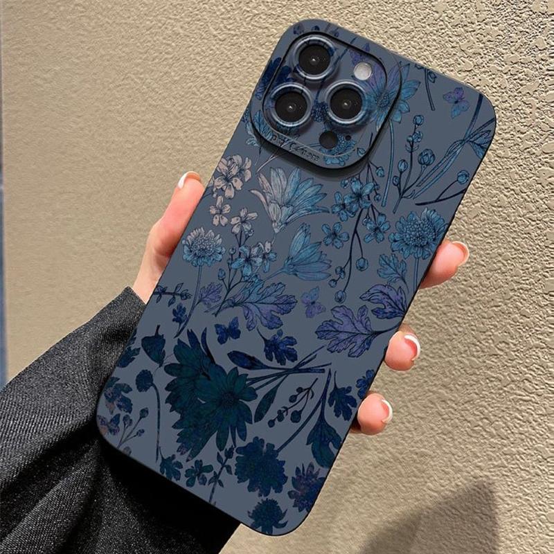 Gray Base Blue-Purple Floral Phone Case For Xiaomi Redmi Note 14 4G Cases Redmi Note 13 12 Pro Plus 12S 11 10 14C 13C 12C Cover