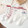 Набор из 25 пар милых японских мультяшных женских носков до середины икры - Осенний хлопок, в полоску и с кружевом