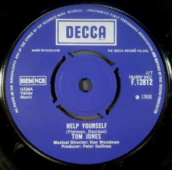 7-дюймовая пластинка TOM JONES - Help Yourself F12812 Decca 1968 UK Rock Б/у