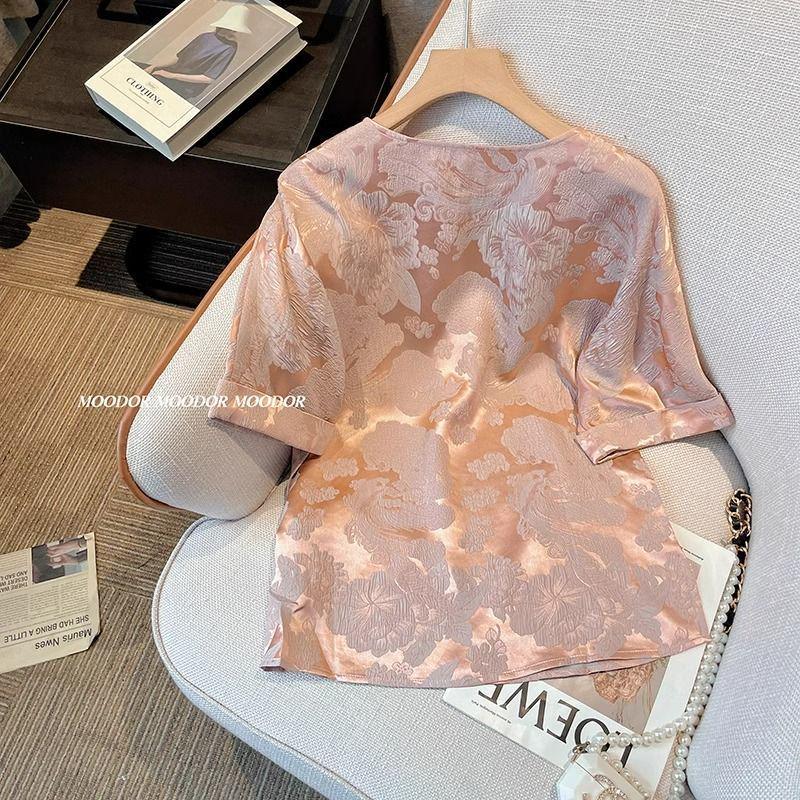 Женская футболка Танский костюм с пятью рукавами, жаккардовая, в стиле ретро, 2024 - Ранняя весна, национальный стиль