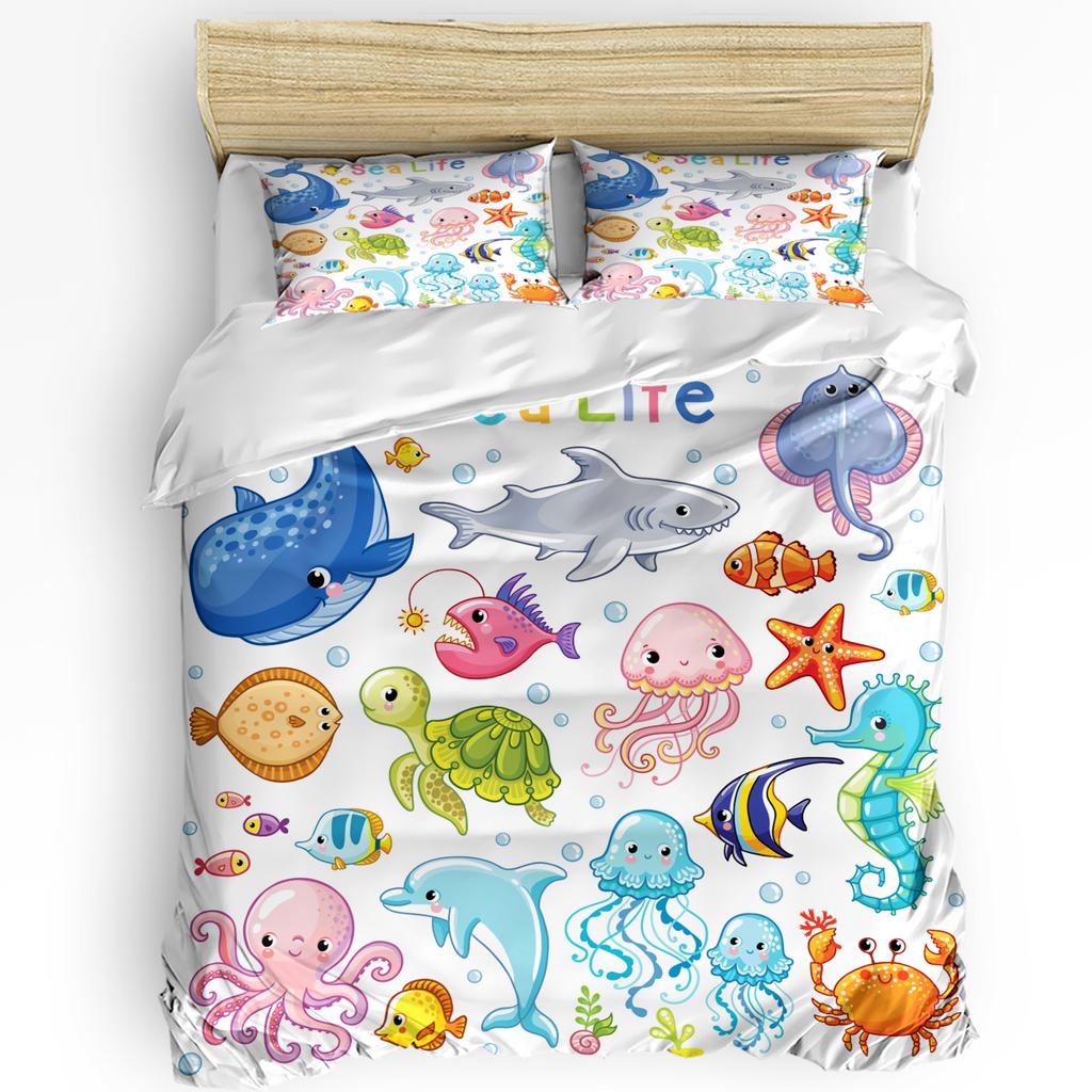 Animal Green Fish Duvet Cover Bed Bedding Collection For Double Home Textile Quilt Cover Pillowcases Bedroom Bedding Collection No Linen