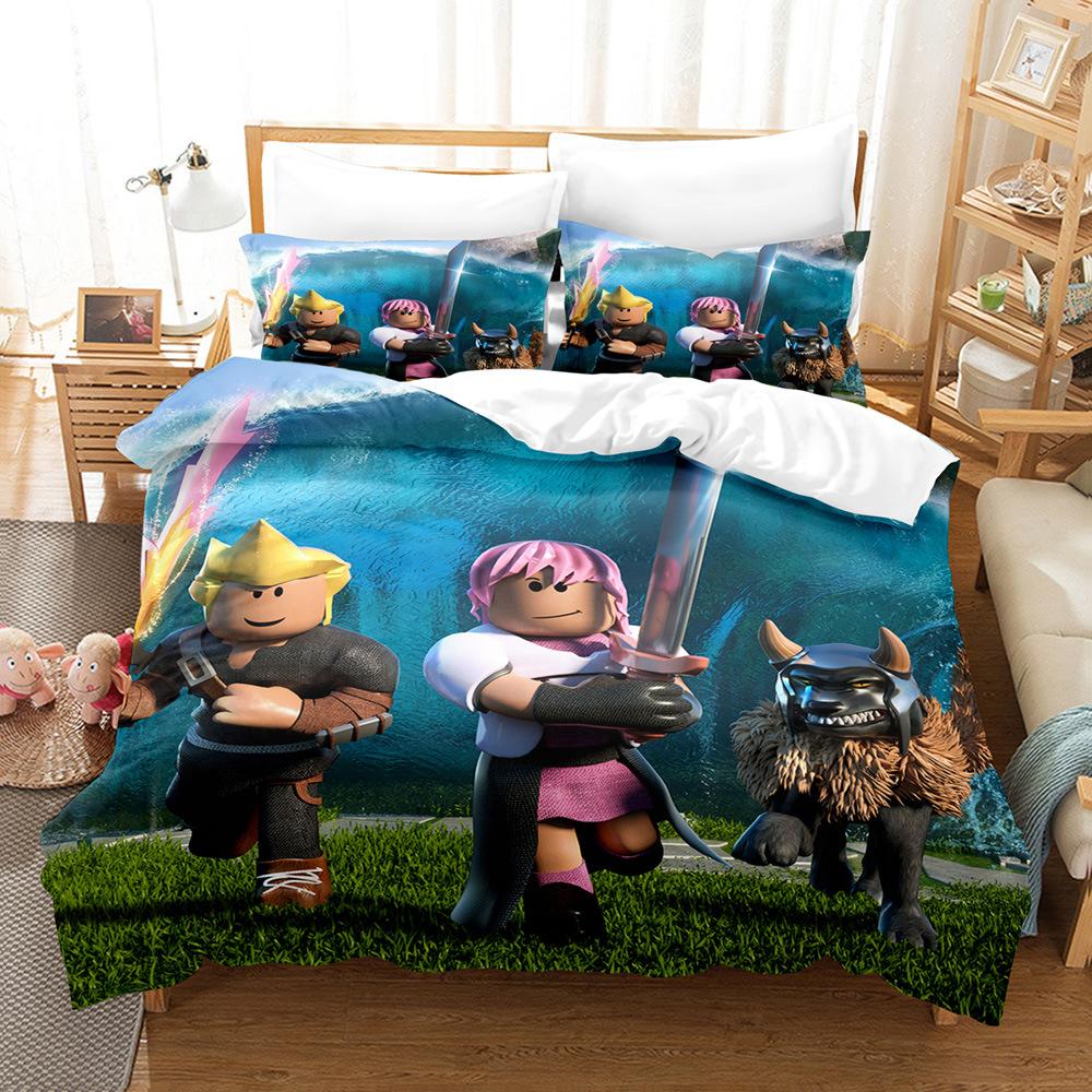 Three-piece home textile four-piece set, cartoon ROBLOX My World digital printing bedding