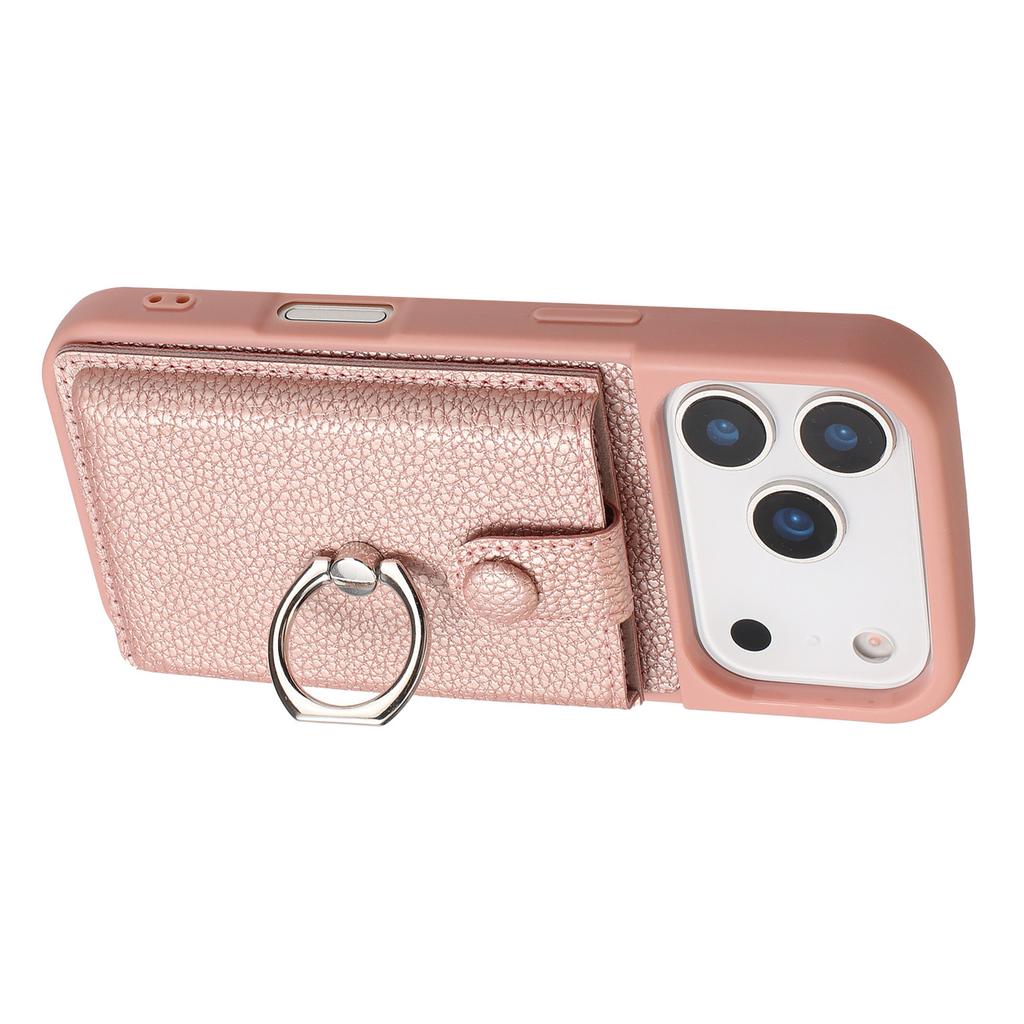 For iPhone 17 Pro Case with Ring Kickstand Drawing Type Card Slots Leather Back Cover