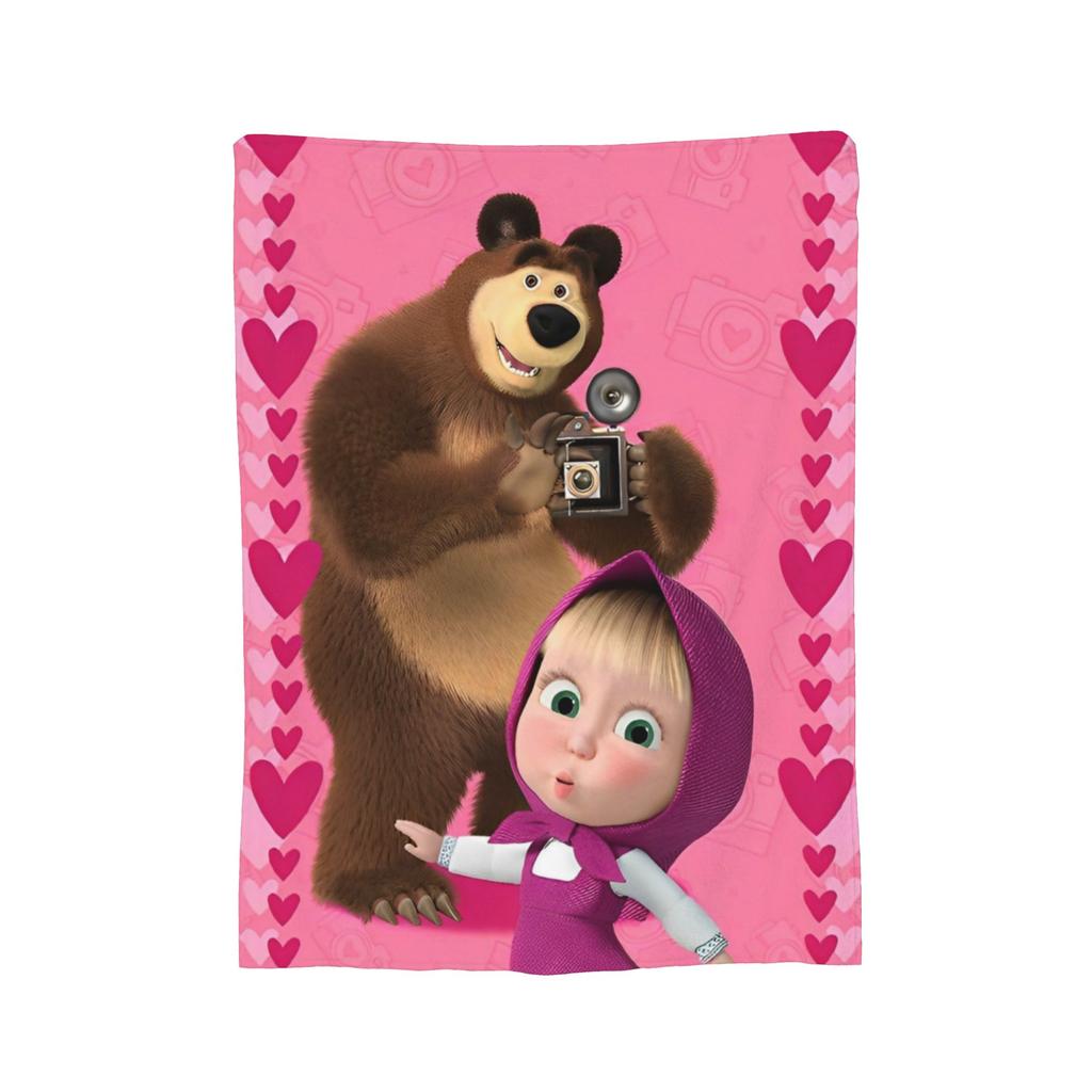 Springtime Cartoon Cute M-Masha And Bear Knitted Blankets Fleece Throw Blankets Bed Sofa Decoration Lightweight Bedspreads,