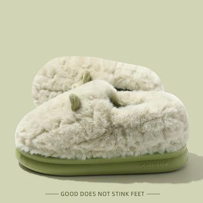 Женские зимние теплые мягкие плюшевые домашние тапочки, милые пушистые хлопковые туфли из искусственного кроличьего меха, женские тапочки с толстой подошвой и нескользящей подошвой для дома