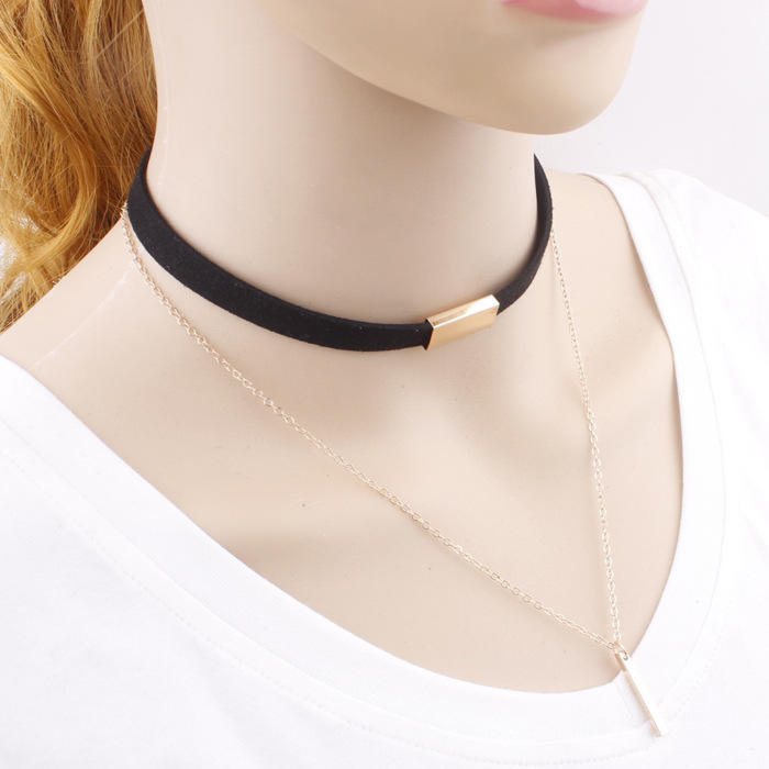 Бархатная цепочка-колье, ожерелье, подвеска из металлического стержня, ожерелья с воротником-нагрудником, женские модные украшения