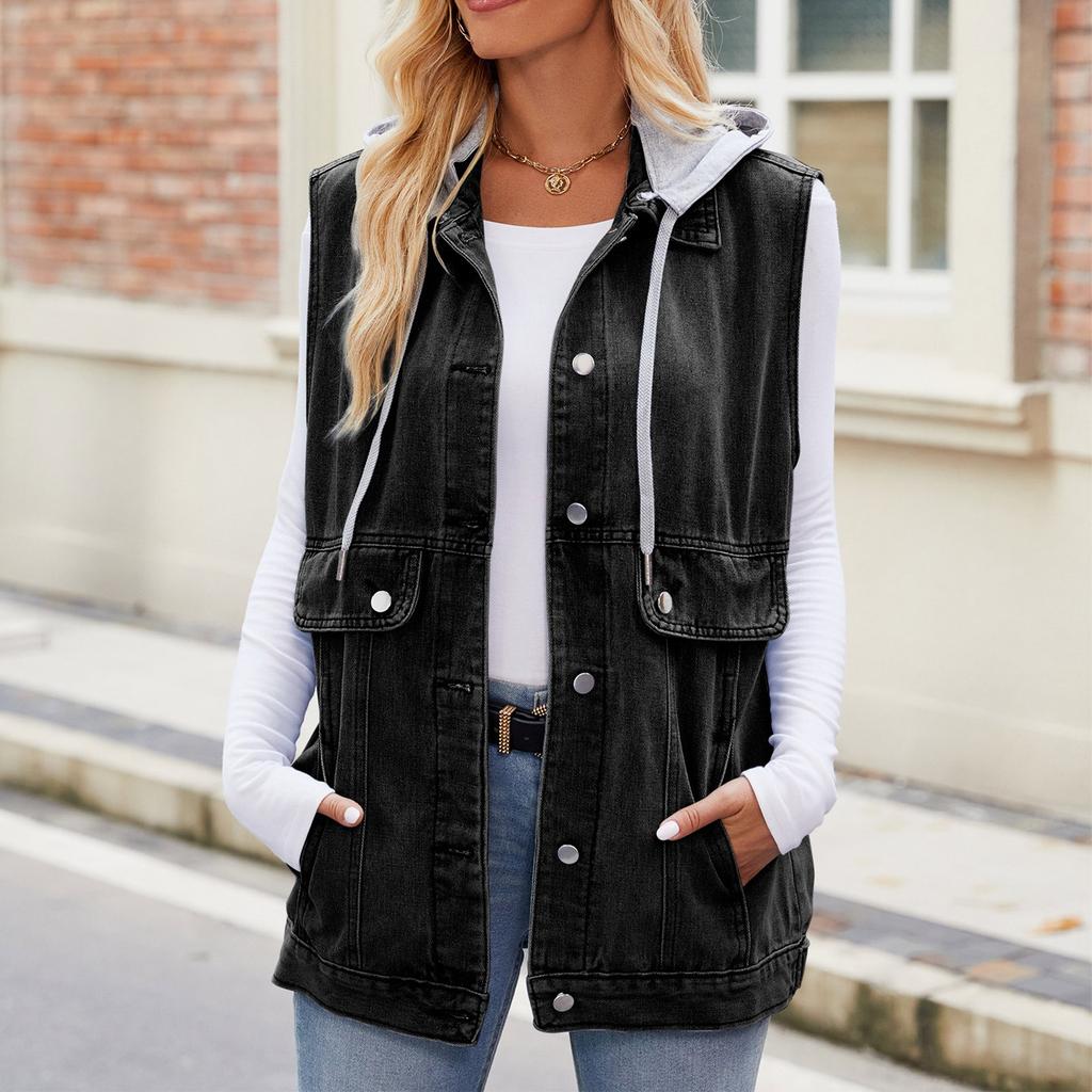 Женский модный джинсовый жилет без рукавов с карманами Джинсовая куртка