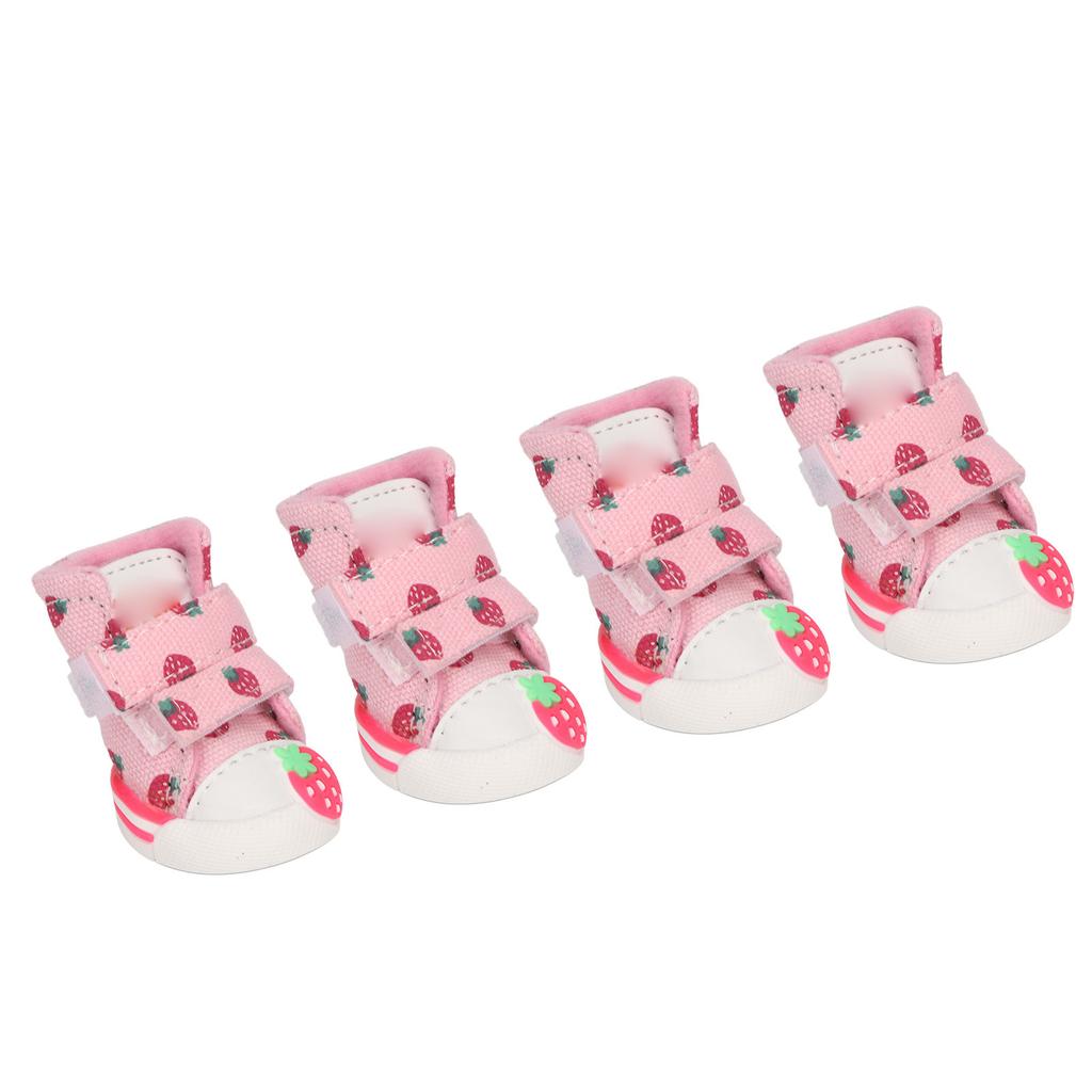 Обувь для собак Нескользящие дышащие парусиновые милые ботинки для маленьких собак с клубничным принтом Тедди Бишон