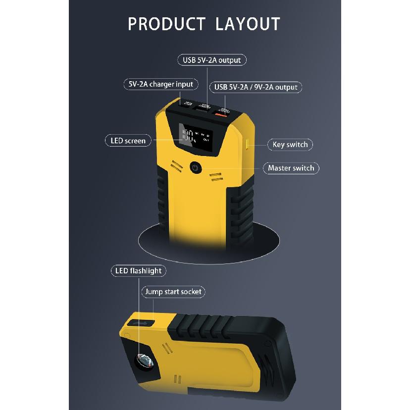 GKFLY High-power Car Jump Starter Battery Booster Charger Starting Device Portable Power Bank Emergency Power Supply LED