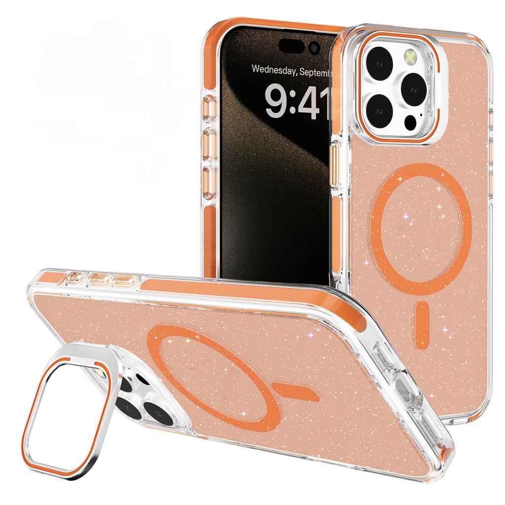 For iPhone 16 Pro Max Case Compatible with MagSafe Lens Kicktand Glitter PC Phone Cover