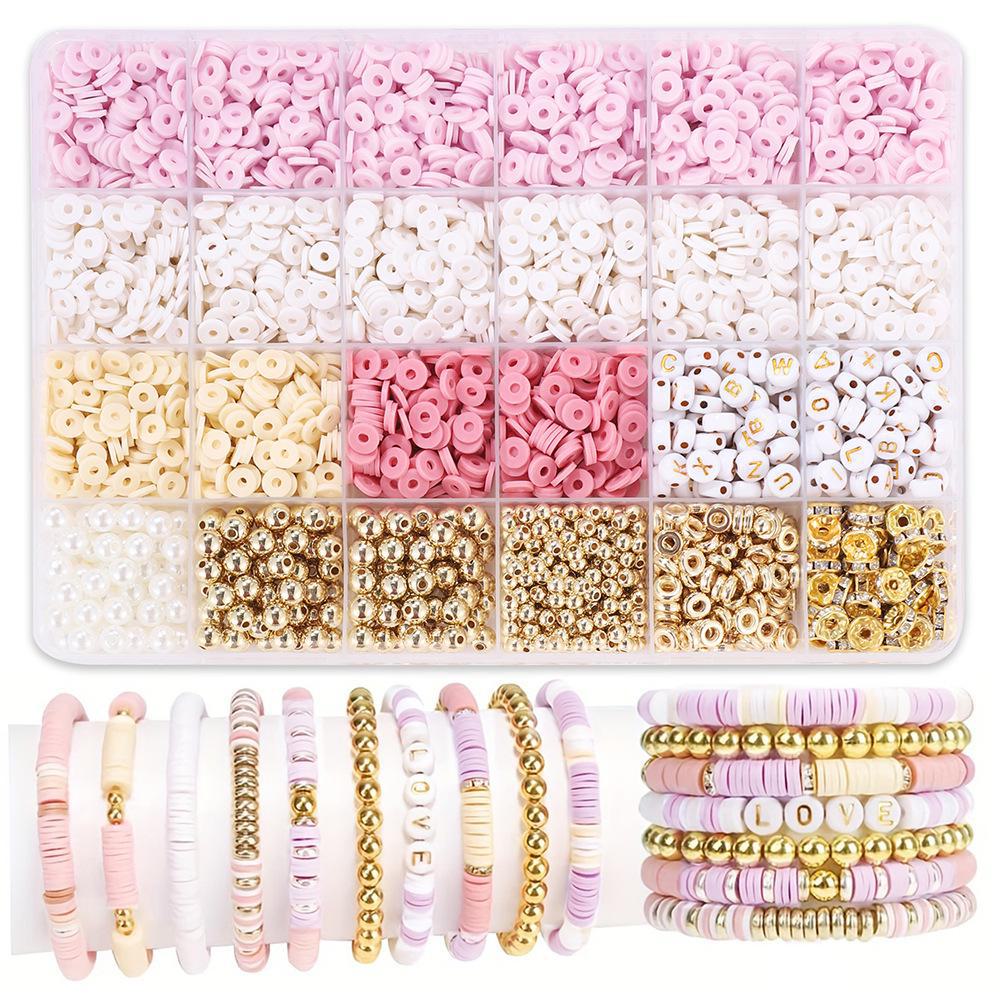 Набор для изготовления браслета из 24-сетчатой глины и рисовых бусин: Бусины 3 мм в 23 цветах для самодельных украшений