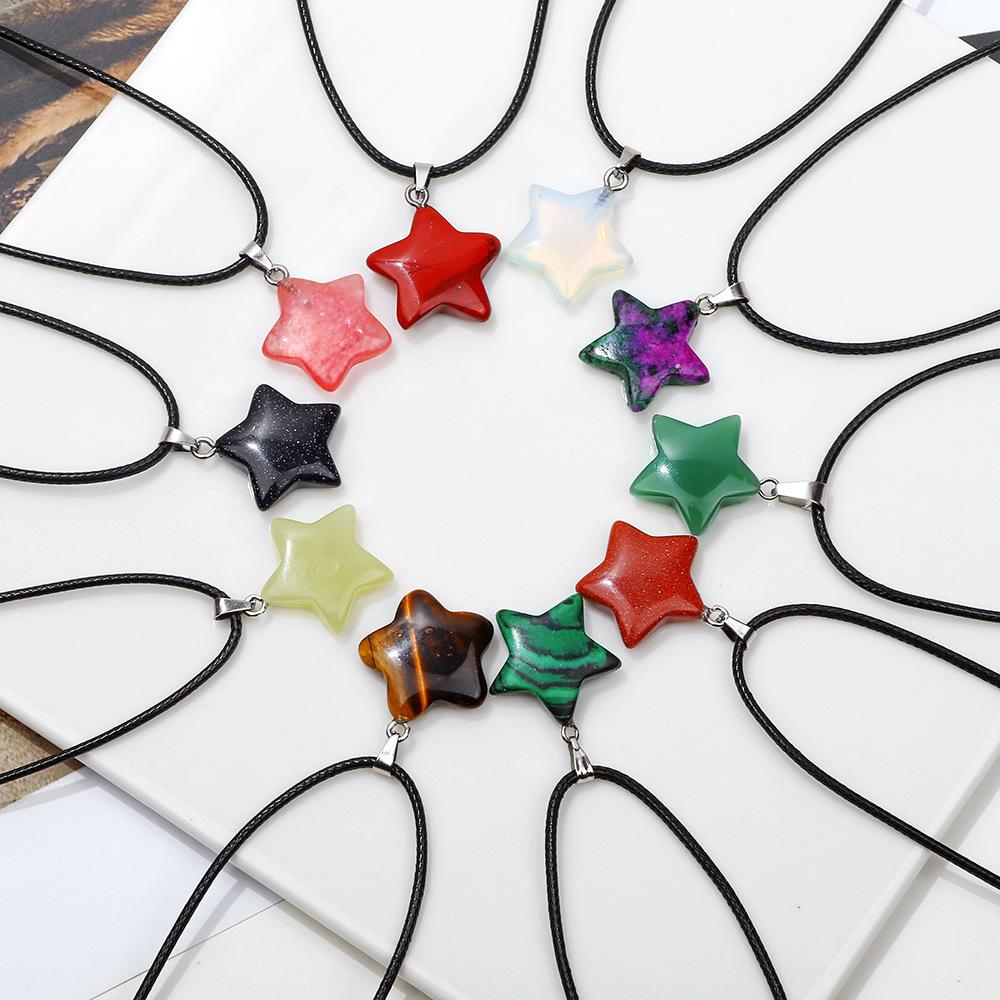Natural stone star pendant, Xiuyu, blue patterned stone, pentagram necklace, jewelry