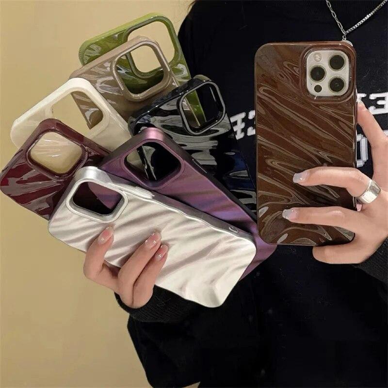 Роскошный чехол для телефона с 3D шелковым волнистым узором для iPhone 14 Pro Max, чехол для iPhone 11 12 13 15 Pro Max XR XS 7 8 Plus SE, однотонный чехол