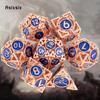 7 Pcs  Copper Blue Metal Dice Circular Hollow Metal Polyhedral Dice Set Suitable for Role-Playing RPG  Board Game Card Game