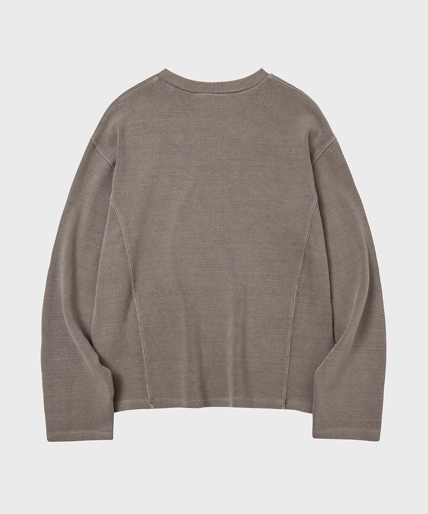 HOOVES Garments Washed Overlap Neck Knit Tee [Ash Brown]