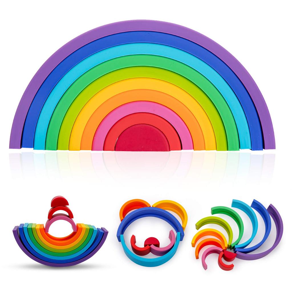 Mamimami Home Building 10 Rainbow Building Made of Rainbow Colored Arch Stacking Montessori Educational 3D Balance Nursery Entrance Baby Gift Blocks,