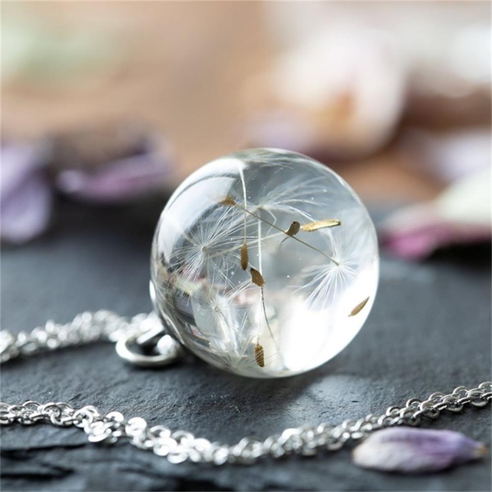 Women Gift For Her New Handmade Clear Crystal Ball Pendant Dandelion Wishing Necklace Dandelion