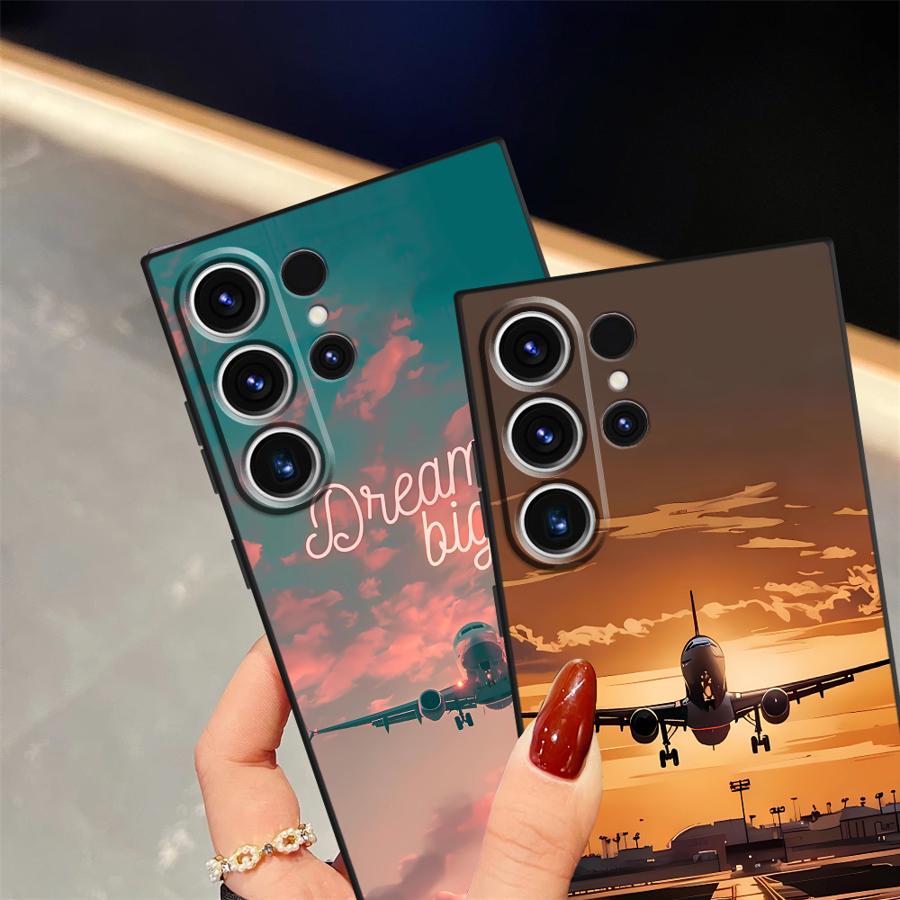 Минималистичный чехол-самолет для Samsung Galaxy S21 Note 20 10 Plus S20 S23+ S22 S24 S23 FE S25+ S24+ S25 Ultra Черный Мягкий