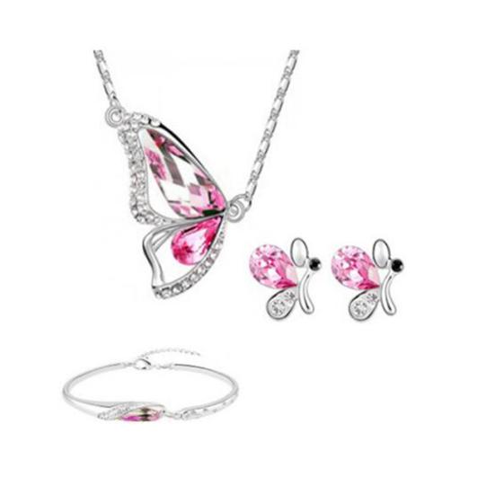 Бабочка горный хрусталь кулон ожерелье серьги-гвоздики браслет свадебный комплект ювелирных изделий