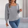 Women Autumn Winter Causal Solid Color Square Neck Fried Dough Twists Lantern Sleeve Knitting Pullover Sweater