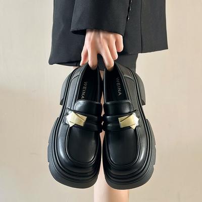 Черные туфли на платформе в британском стиле, маленькие кожаные туфли женские, весна 2025, новые, ретро, универсальные лоферы на одном ремешке Мэри Джейн