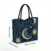  Bohemian Moon Print Tote Bag Large Capacity Casual Canvas Shoulder Bag for Daily Use
