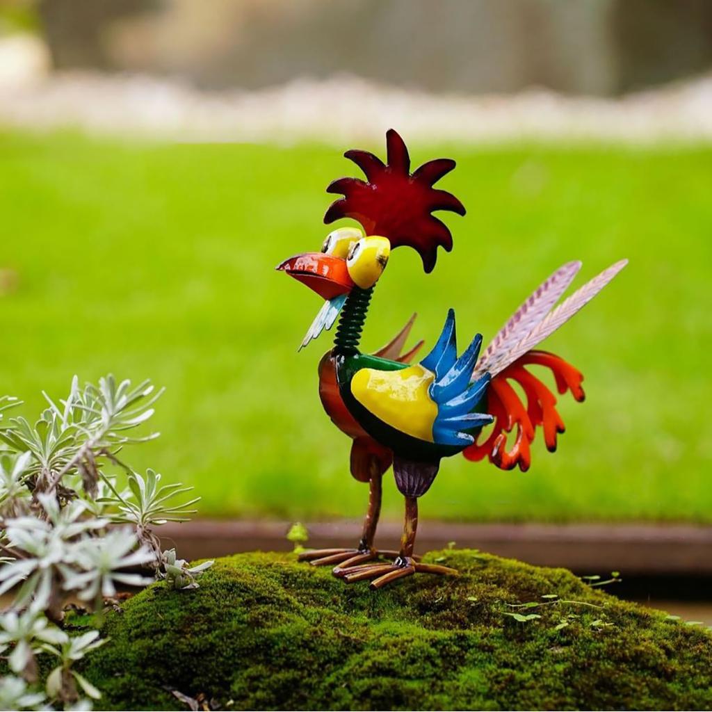 Metal Rooster Decor Colorful Standing Rooster Statue Iron Chicken Yard Art Chicken Figurines Rooster Yard Sculpture for Outdoor