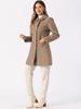 Allegra K Women's Chesterfield Coat, Fall/Winter, Lapel Long Coat, Overcoat, Winter Warmth, Dark Beige, Size S