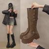 "Korean Thick-Soled Women's Boots with Leather Sleeve and Metal Buckle - A 2024 Autumn/Winter Must-Have"