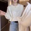 Spring and Autumn New Design Temperament Knitted Sweater Sequins Short Sweater Heavy Industry Long Sleeve Top Women's Tide