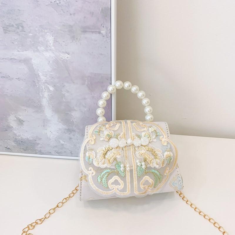 Embroidered Pearl Lace Chain Childrens Crossbody Bag Suitable Daily For