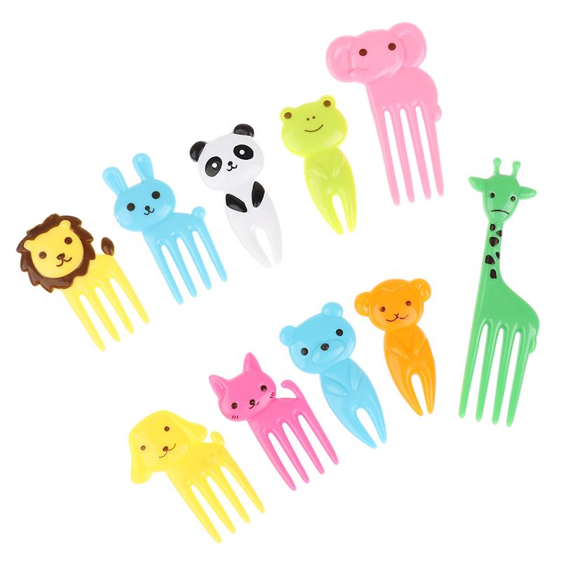 10Pcs Mini Animal Farmkids Fruit Fork Cartoon Snack Cake Dessert Food Toothpick