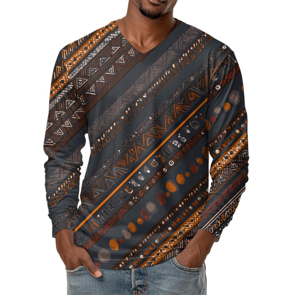 Мужская футболка с V-образным вырезом, повседневная, модная, с принтом, с длинным рукавом