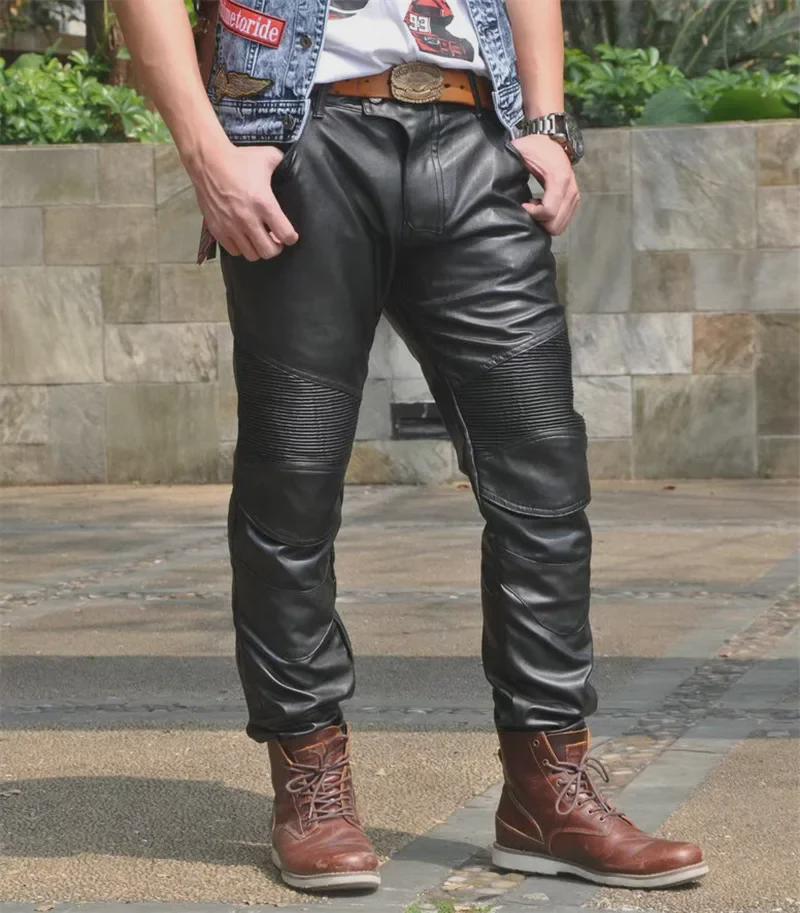 Водонепроницаемые штаны для езды на мотоцикле из искусственной кожи с ветрозащитным поясом и защитной экипировкой