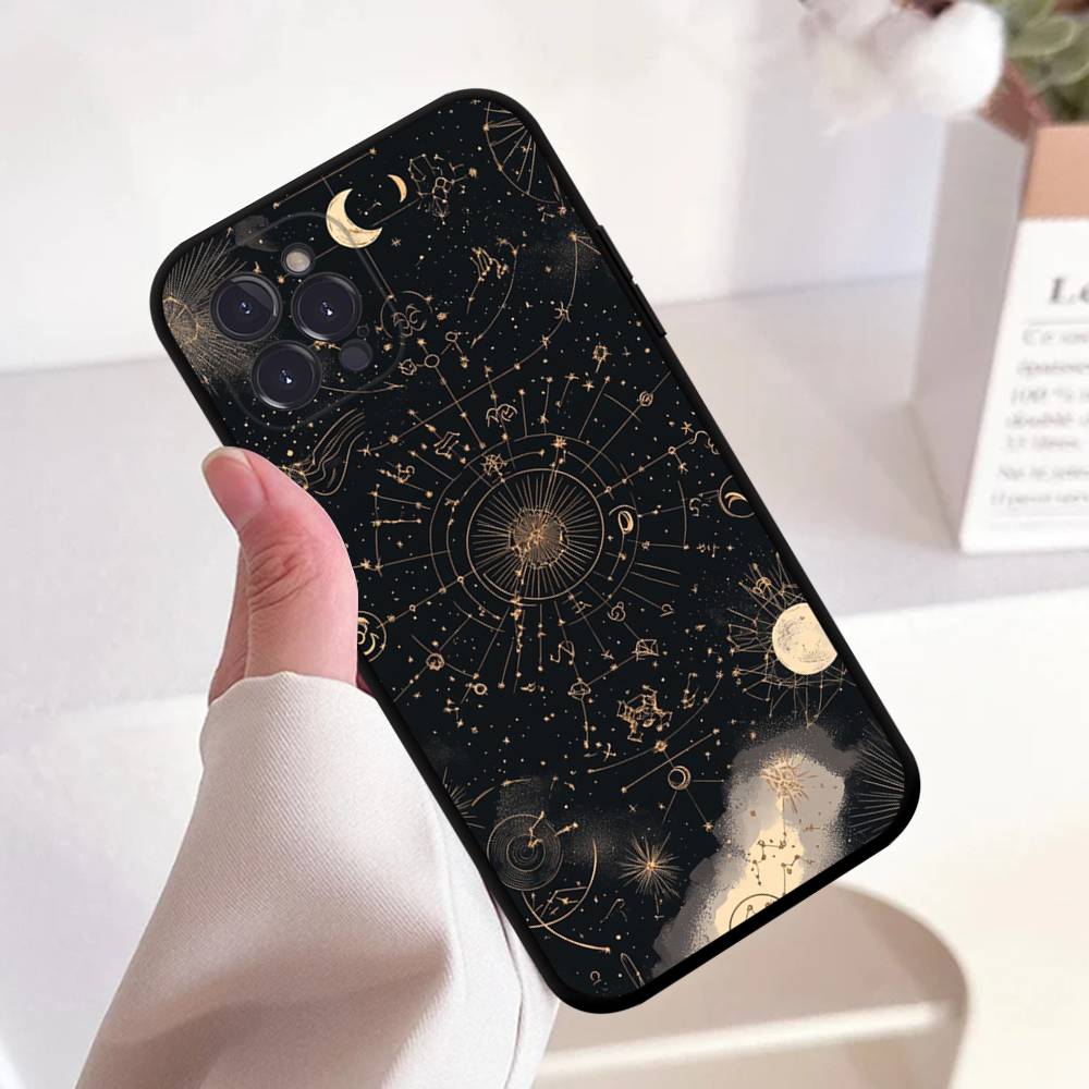 Чехол Sun Moons Clouds Астрологический Квадрат Матовый Силиконовый Чехол Для Iphone17 Air 16 15 14 13 12 11 Pro Max Plus Матовый Базовый Чехол