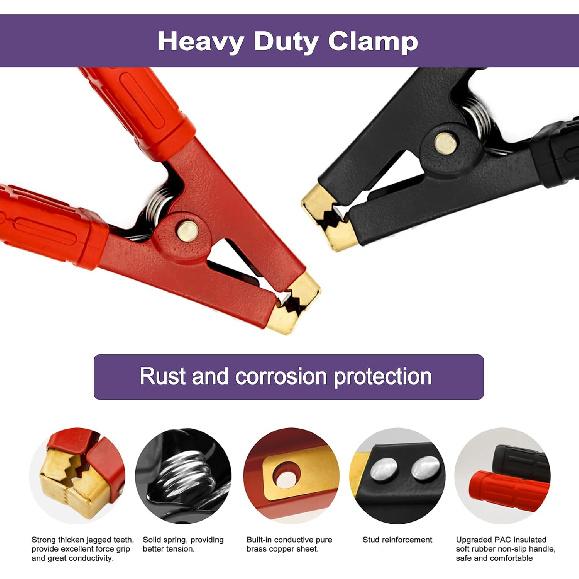 2PCS Battery Jumper Cable Clamps, Govel Heavy Duty Pure Copper Alligator Clips Jumper Cables Boost Clamp, Car Battery Charger Clamps, Suitable For