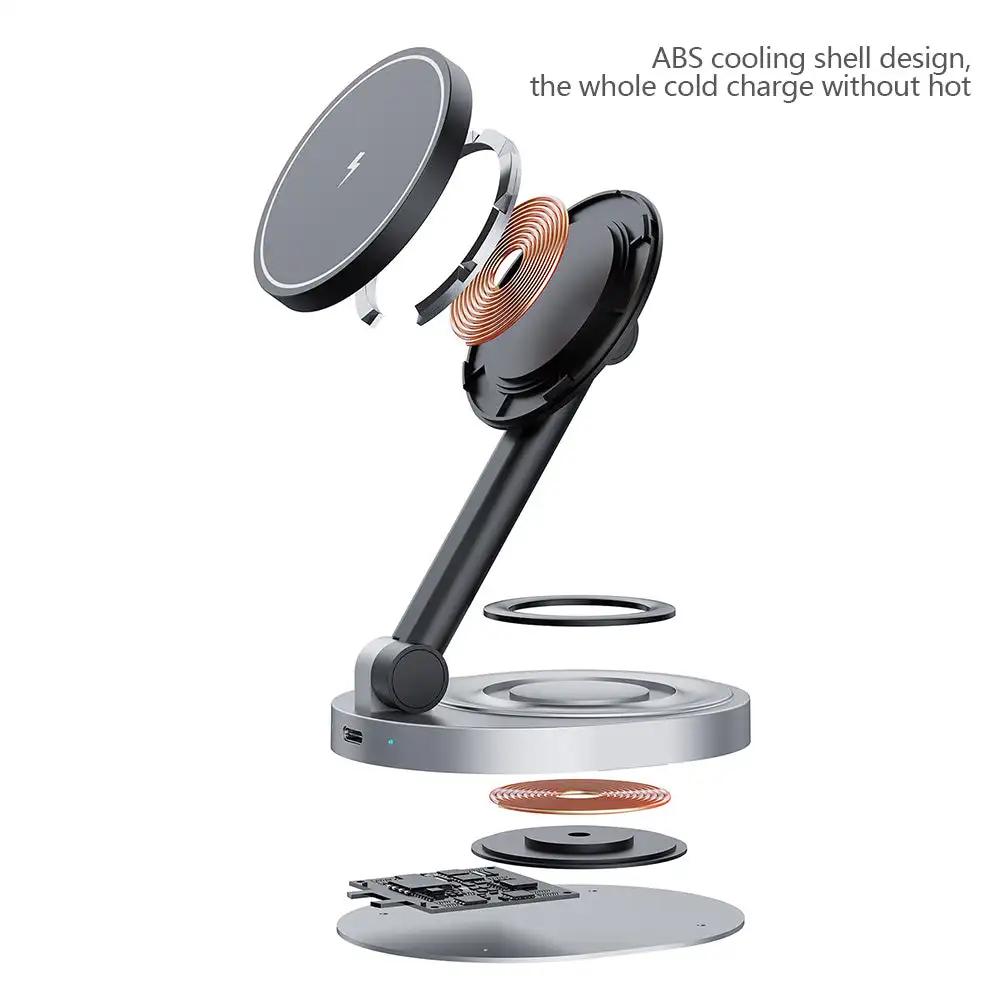 Складная настольная док-станция для быстрой зарядки, магнитная подставка для беспроводного зарядного устройства для iPhone 15 14 Pro Max, часов Airpods
