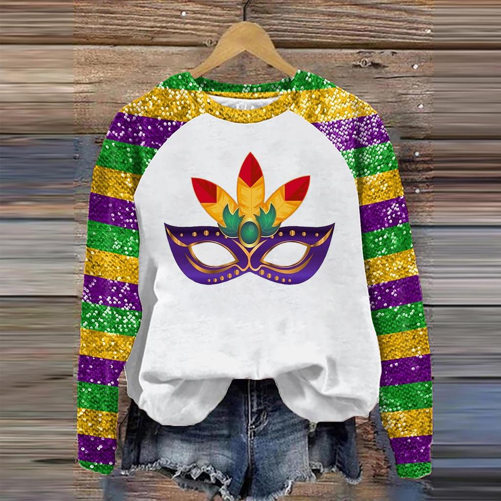 Женская мода повседневная реглан с длинным рукавом и принтом карнавала