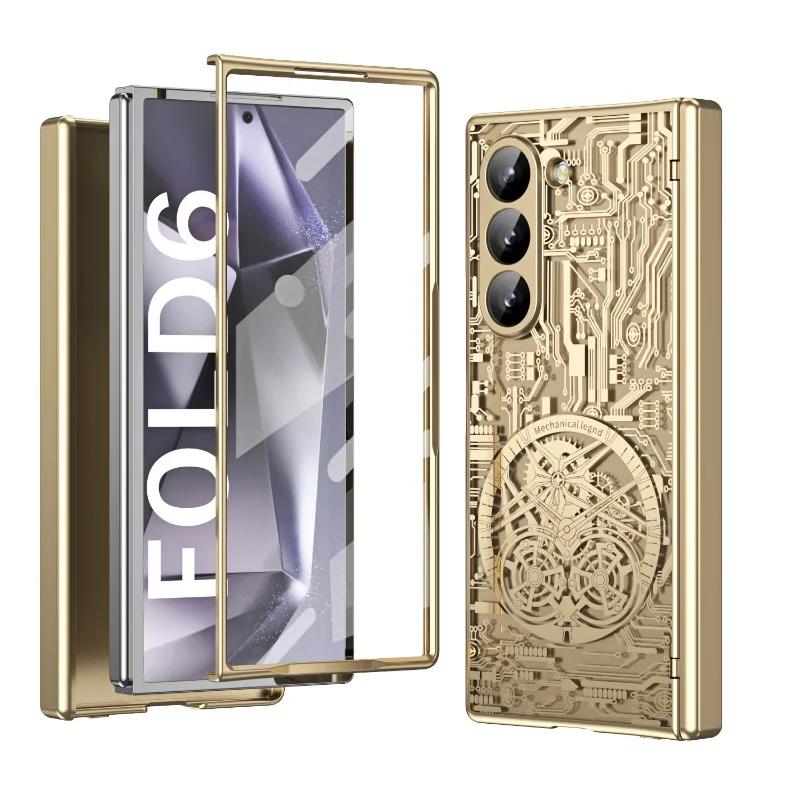 Гальванизированный пластиковый чехол для телефона Samsung Galaxy Z Fold 7 6 5 4 3 Fold6 Fold5 Fold4 Fold7 Жесткий чехол с защитой шарнира
