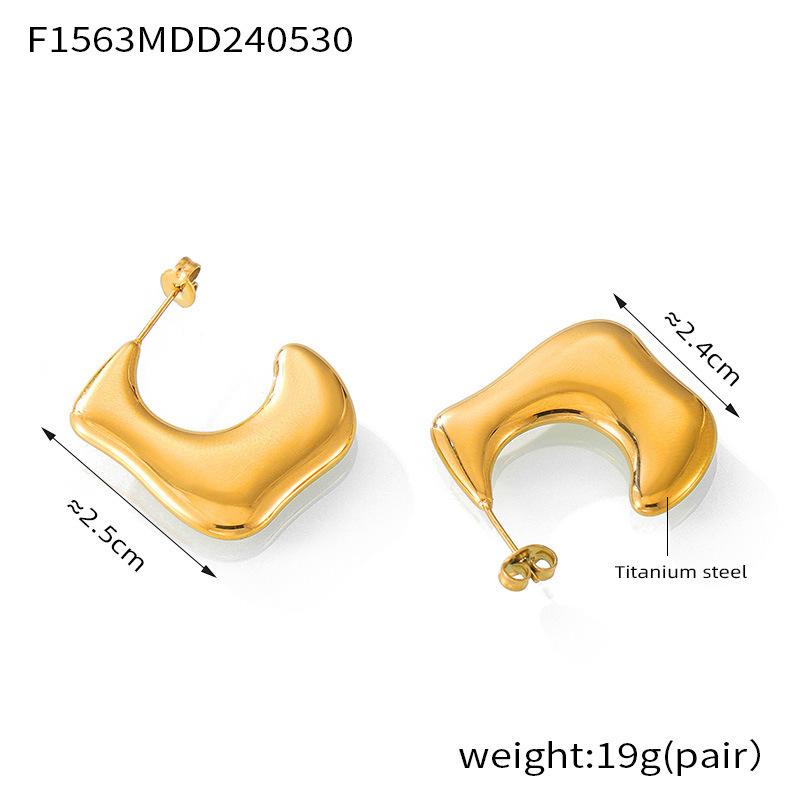 French Irregular Metal Simple and Exaggerated Titanium Steel Gold-plated Earrings Cold Wind Niche Design Temperament Stud Earrings Women