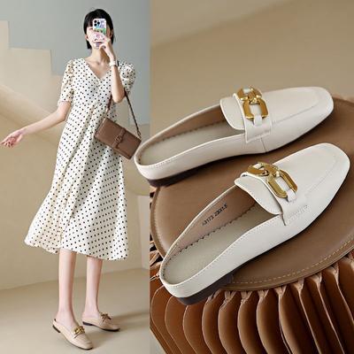 Баотоу носит половину лотка для женщин летом 2025 года, новые универсальные мягкие подошвы для работы, однопедальные мюли с квадратным носком и плоской подошвой f