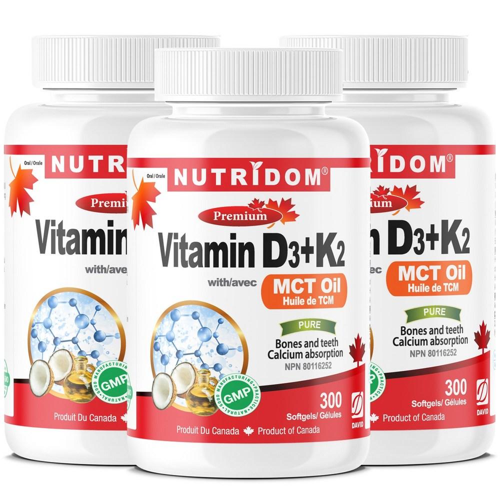 Nutridom Канада Витамин D3+K2 Масло MCT 300 Капсул x 3 Бутылки 3 шт