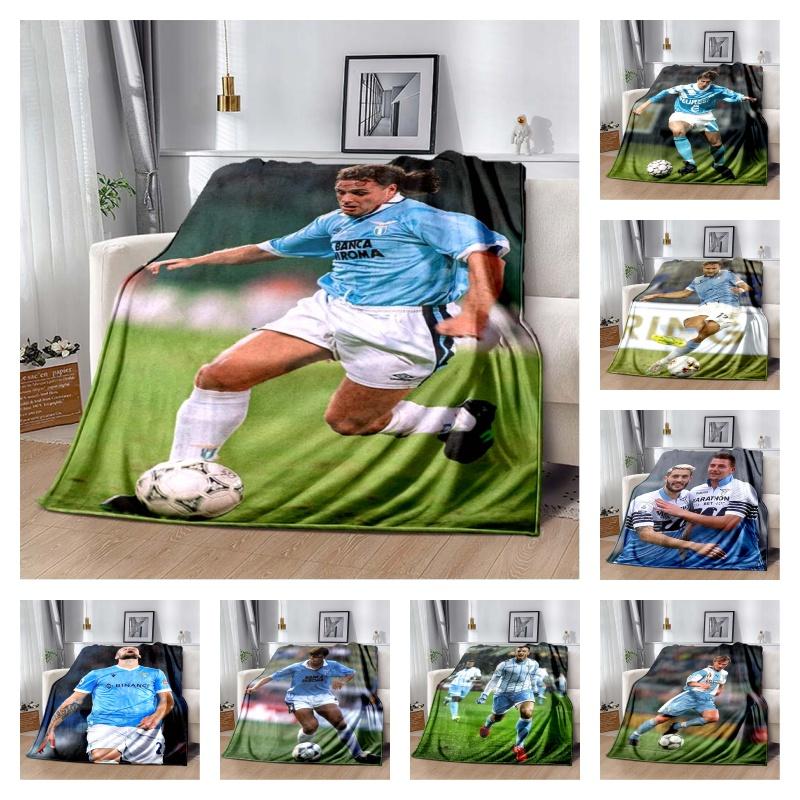 Vintage Lazio Football Star Light Blue Eagle Jersey Portrait Flannel Blanket Soft Warm Lightweight Sports FanWashable Throw Blanket Sofa Bedroom Decor