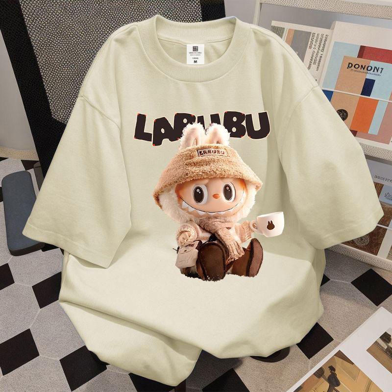 LABUBU Clothes T-shirt Korean Oversize Summer Loose Unisex Men Tops Unique Blouse Baju Perempuan Murah Lengan Panjang Wanita Baggy