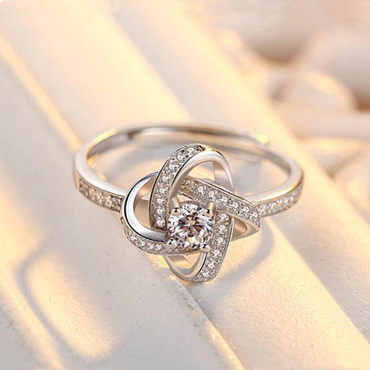 S925 Silver Ring European and American Style Inlaid Diamond Four-leaf Clover Open Adjustable Ring Fashionable Versatile