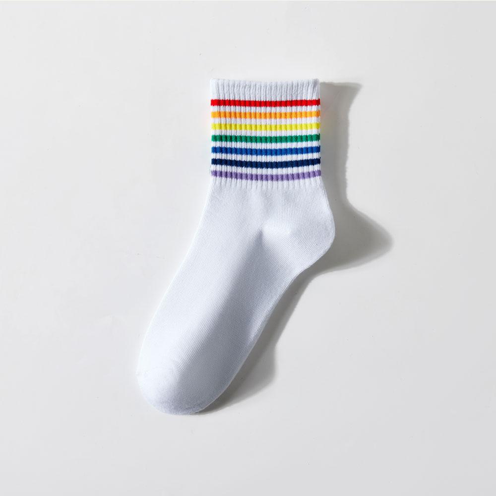 5 пар женских радужных носков, хлопковые милые полосатые белые носки, японские забавные носки в стиле Харадзюку, каваи
